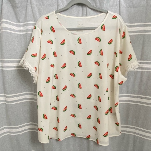 VAN HEUSEN / Watermelon Novelty Print Short Sleeve Blouse Size XXL - Picture 1 of 8